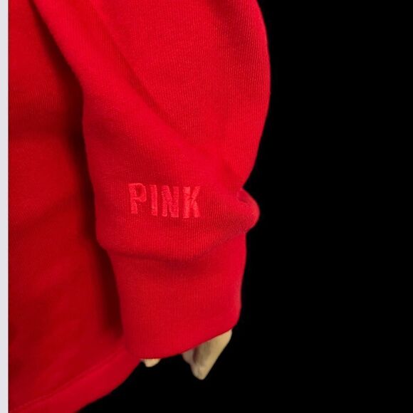 Victorias Secret Pink Cozy Fleece Hoodie Oversized Pullover long sleeve Red - Picture 4 of 5